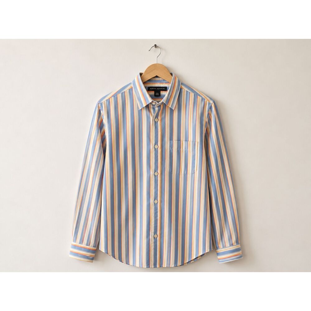 Banana Republic Striped Button-Down Shirt | Men's Large | Blue & Sunset Stripe